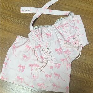 Edikted Pink Bow Mini Skirt Zipper Small Set